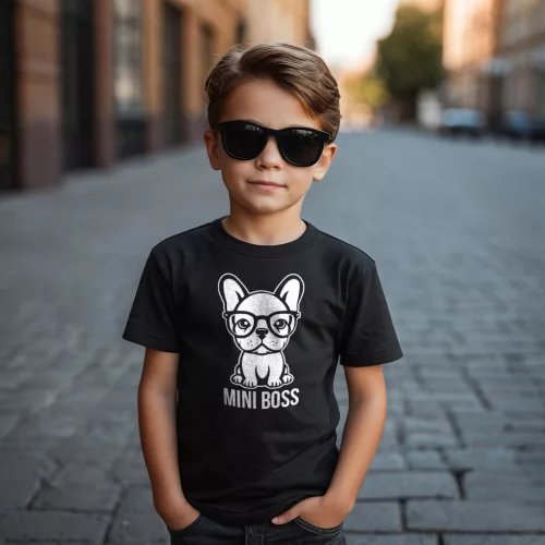 Mini boss - Francia bulldog / Gyerek póló (univerzális fazon) / Fekete