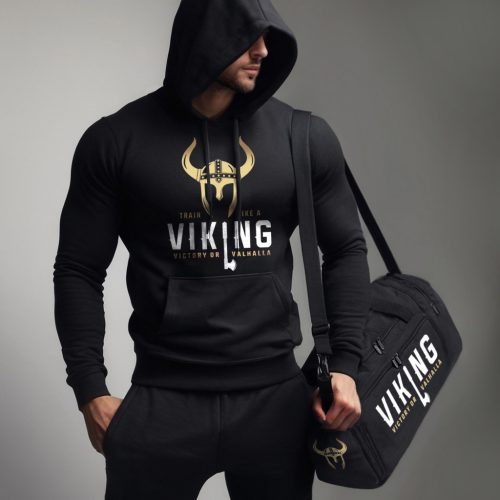 Train like a Viking! Victory or Valhalla - Fekete pulóver + edzőtáska 