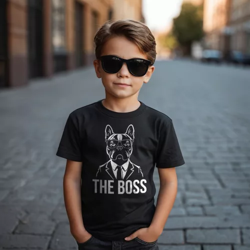 The boss - Francia bulldog / Gyerek póló (univerzális fazon) / Fekete