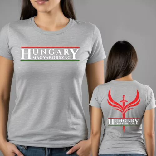Hungary - Magyarország dupla mintás női póló / Szürke