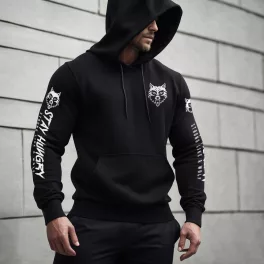Stay hungry, strong like a wolf - Pulóver / Fekete