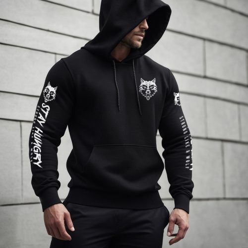 Stay hungry, strong like a wolf - Pulóver / Fekete