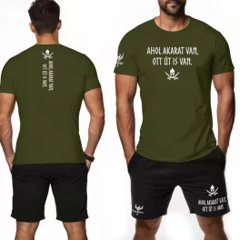   Ahol akarat van, ott út is van. Férfi póló + rövidnadrág / Army - fekete