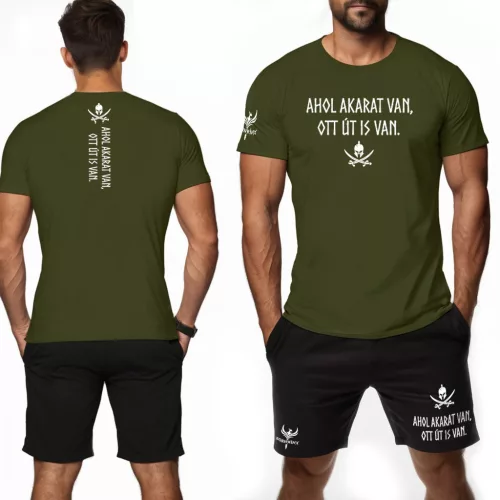 Ahol akarat van, ott út is van. Férfi póló + rövidnadrág / Army - fekete