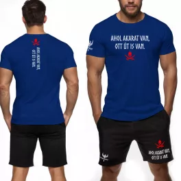   Ahol akarat van, ott út is van. Férfi póló + rövidnadrág / Kék - fekete