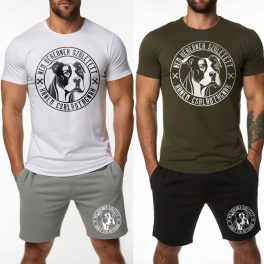   Nem vérebnek született, hanem családtagnak - Amstaff férfi póló (fehér, army) + rövidnadrág (szürke, fekete)