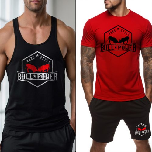 Bull power - Fekete stringer trikó + piros póló + fekete rövidnadrág