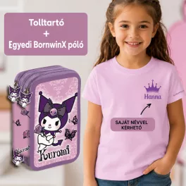   Hello Kitty Kuromi Purple tolltartó töltött 3 emeletes + BornwinX egyedi póló