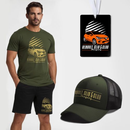 Renault Clio 5 Club Hungary férfi póló (army) + rövidnadrág (fekete) + sapka + illatosító 