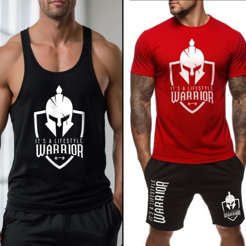 It's a lifestyle. Warrior - Fekete stringer trikó + piros póló + fekete rövidnadrág