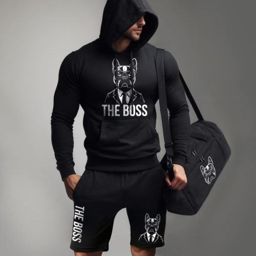 The boss - Francia bulldog  / Fekete pulóver + fekete rövidnadrág + edzőtáska