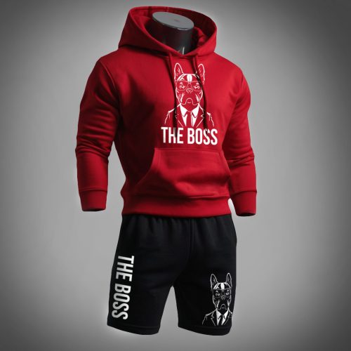 The boss - Francia bulldog  / Piros pulóver + fekete rövidnadrág
