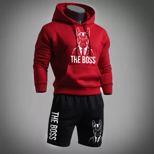 The boss - Francia bulldog  / Piros pulóver + fekete rövidnadrág