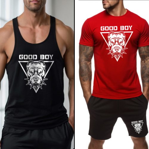 Good boy - Fekete stringer trikó + piros póló + fekete rövidnadrág