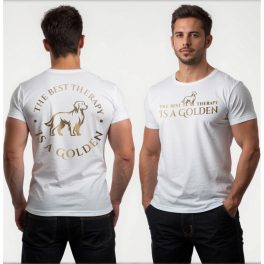   The best therapy is a Golden - Dupla mintás férfi póló / Fehér
