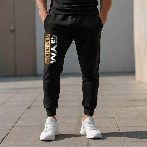 Gym is my therapy fekete melegítőnadrág