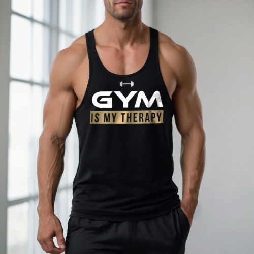 Gym is my therapy - Fekete stringer trikó