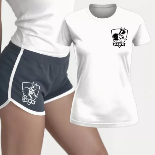 Hero - Németjuhász női fehér póló + szürke short