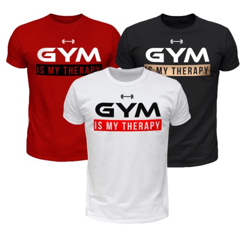 Gym is my therapy férfi póló csomag - 3 db (Piros, fekete, fehér)