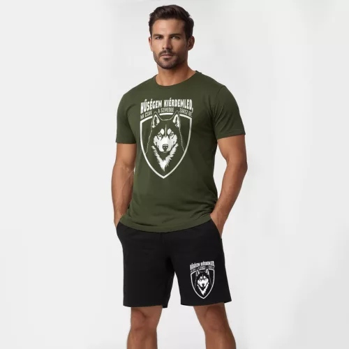 Hűségem kiérdemled, ha csak a szívedbe zársz be - Husky férfi póló + rövidnadrág / Army - fekete