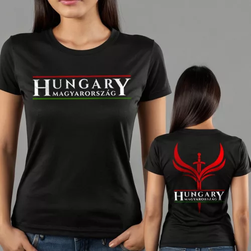 Hungary - Magyarország dupla mintás női póló / Fekete