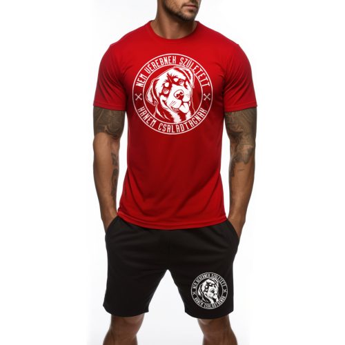 Nem vérebnek született, hanem családtagnak  - Rottweiler / Férfi póló + rövidnadrág / Piros - fekete