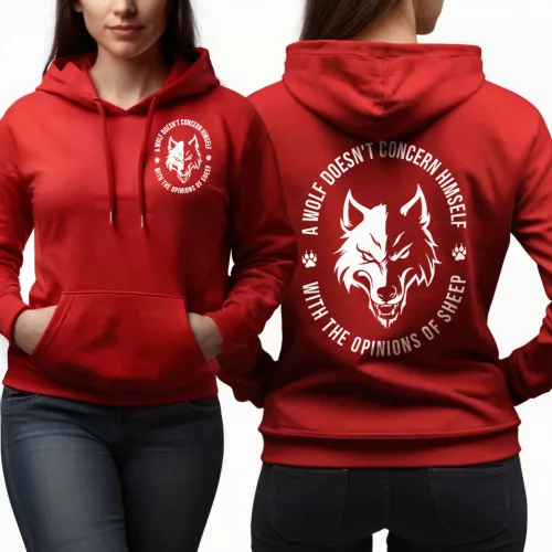 A wolf doesn't concern himself with the opinions of sheep  - Női pulóver / Piros