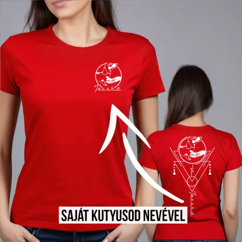 Tacskó mintás női póló - Saját kutyusod nevével / Piros