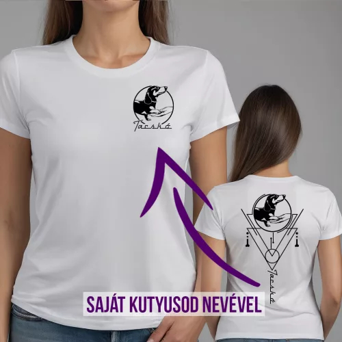 Tacskó mintás női póló - Saját kutyusod nevével / Fehér