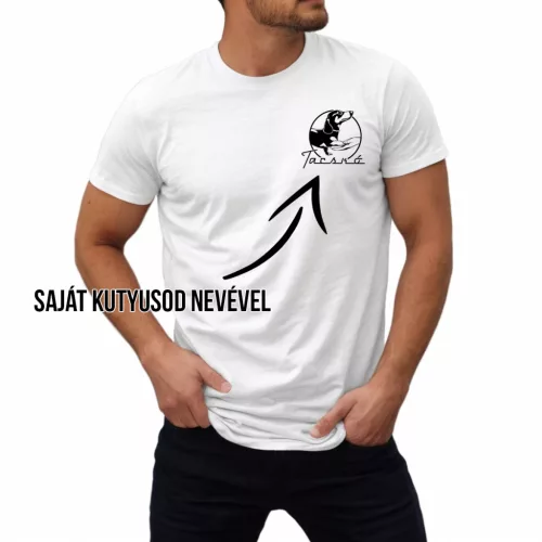 Tacskó mintás férfi póló - Saját kutyusod nevével / Fehér