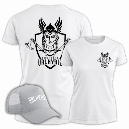 Born to be a Valkyrie Női póló + baseball sapka / Fehér - szürke