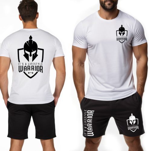 It's a lifestyle. Warrior -  Férfi póló + rövidnadrág / Fehér - fekete
