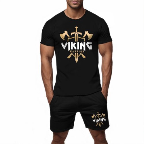 Viking warrior - Férfi fekete póló + rövidnadrág